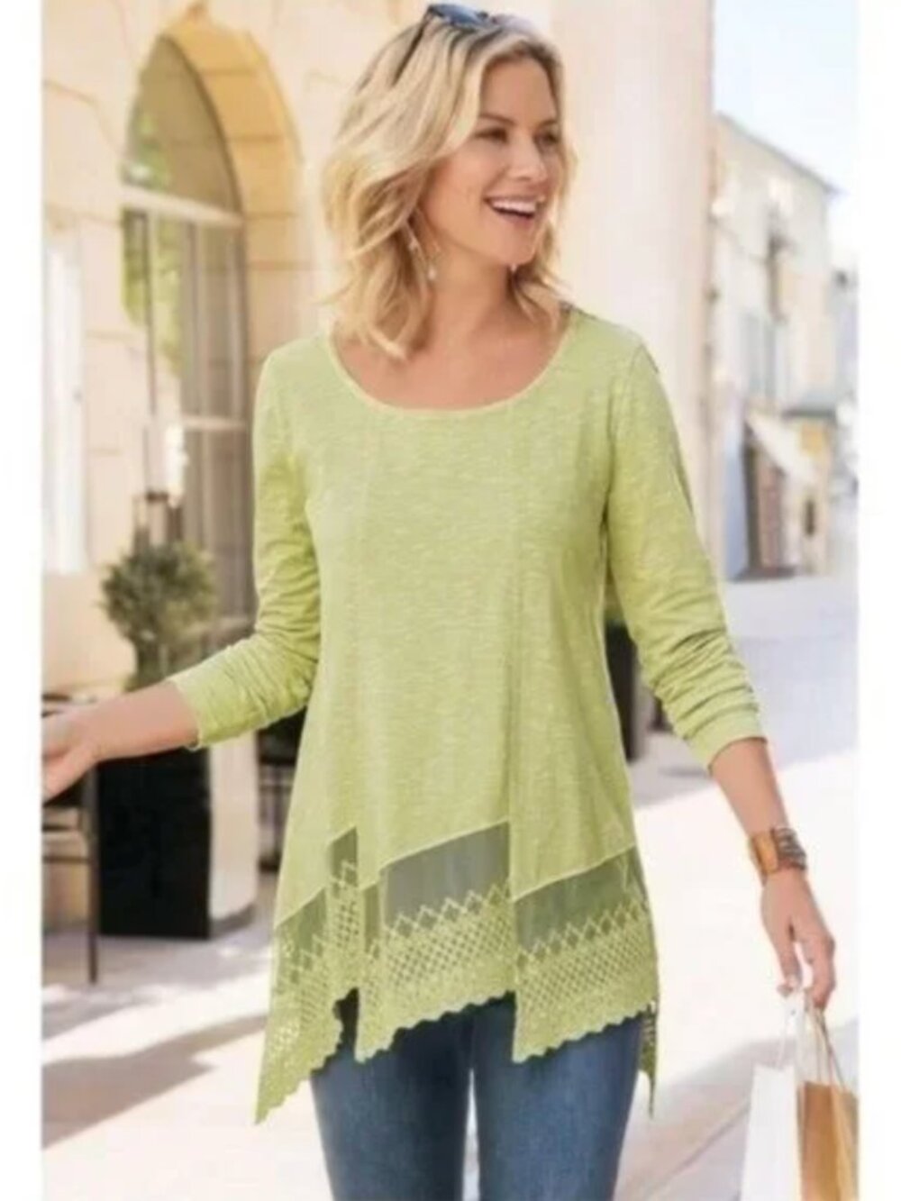 Soft Surroundings Linley Lace Asymmetric Tunic Top Size XS Petite Lagenlook Boho